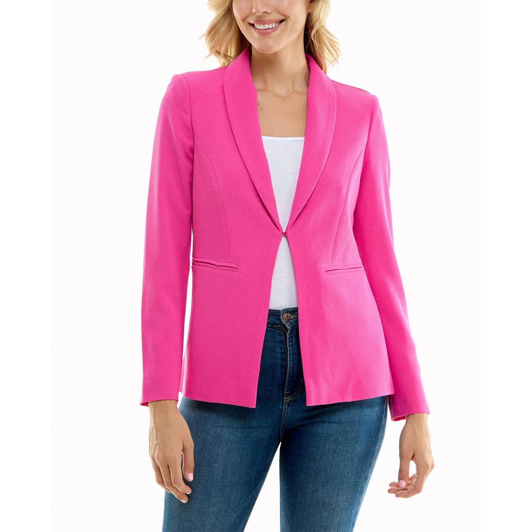 New Nicole Miller Isla Stretch Crepe One Button Blazer In Nm Precious Pink